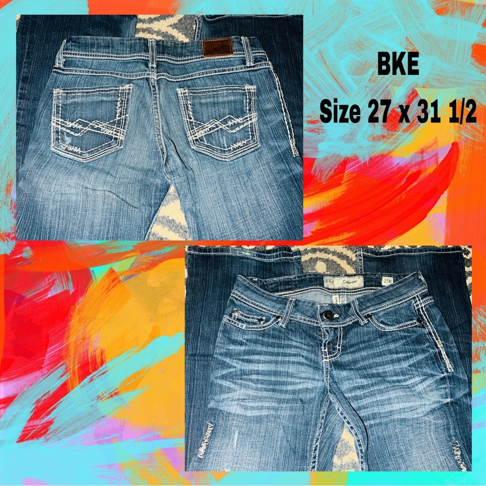 BKE Women's Distressed Blue Flare Jeans